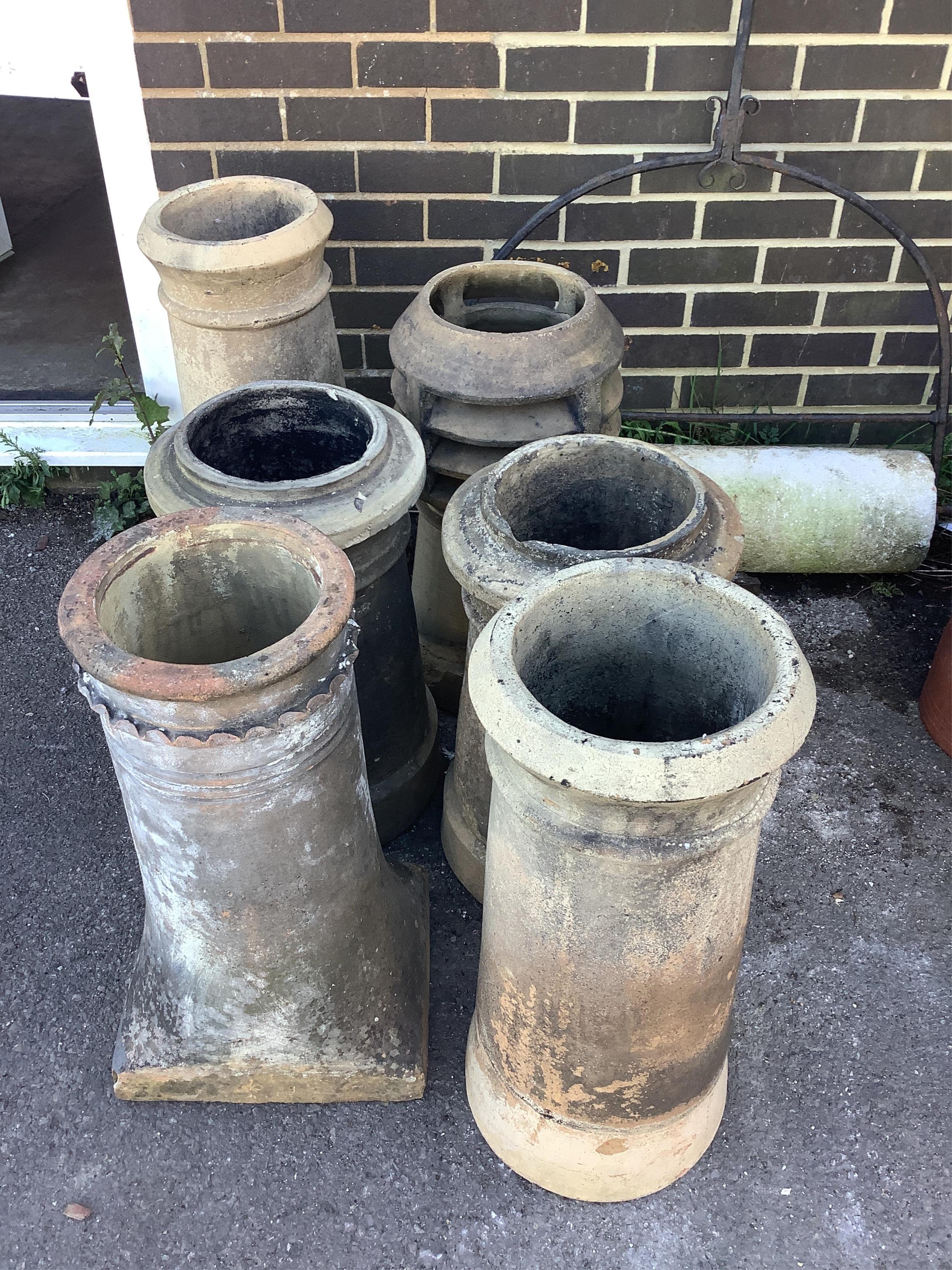 Six various chimney pots, largest height 65cm. Condition - fair